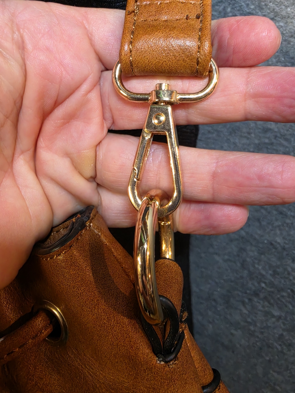 Tan Leather Fringe Drawstring Crossbody Bag - Picture 6 of 8